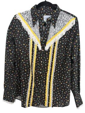 70s/80s Rockmount Tru-West Western Shirt | Black Floral Prairie Lace Fringe Boho